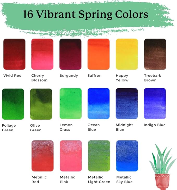 Viviva Watercolor Sheets, Spring 16 Colors - Travel Watercolor Paint Set for Adults Beginners, Artists, Hobbyists - Lightfast, Vibrant, Handmade & Portable Watercolor Kit with Mixing Palette