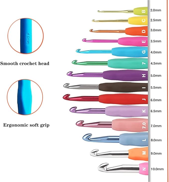 3.0mm and 3.5mm Crochet Hook，2pack Size Crochet Hook Aluminum Soft Grip Rubber Handle Needles,Ergonomic Handle Crochet Hooks Set, Crochet Needle for Beginners and Experienced Crochet Hooks Lovers