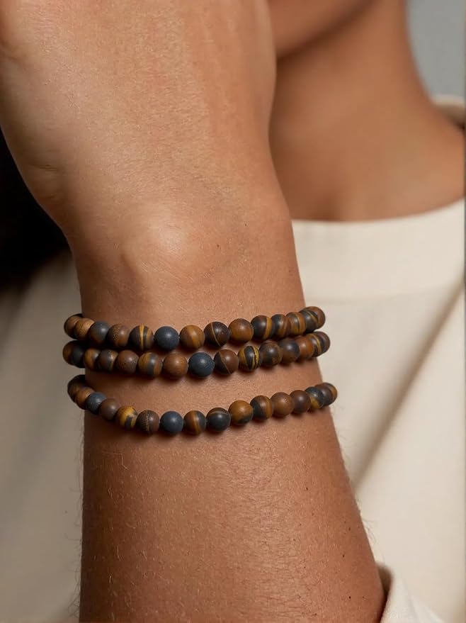 Stone Beads, 60pcs Matte Classic Tiger Eye, 6mm Round Loose Beads for Jewelry Making, Bracelets, with Bag, String & Card