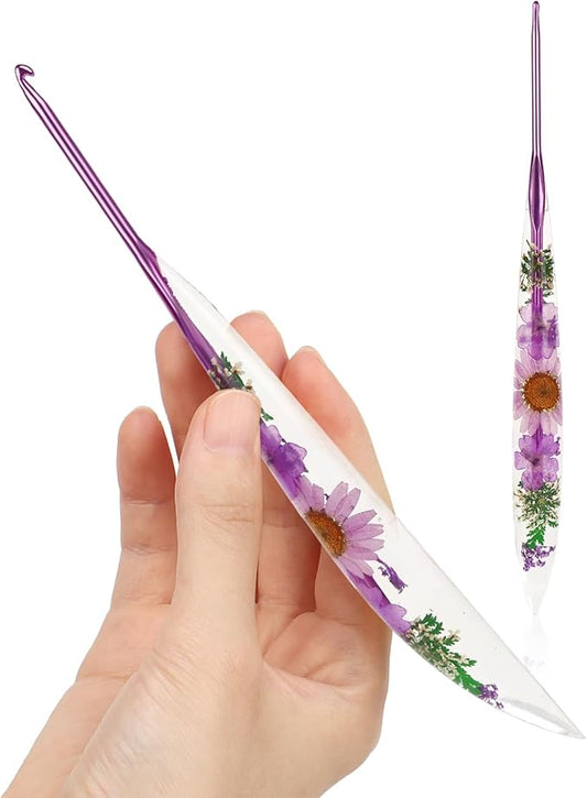 Katech 3mm Crochet Hooks with Floral Pattern-Elegant &Unique Crochet Needles-Longer Smooth Glide Crocheting Hook for Arthritic Hands, Beginners & Professional Ideal Crochet Gift(D)