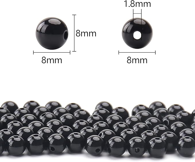 bonny boxx 500pcs 8mm smooth black acrylic round beads, plastic resin bubblegum balls chunky gumball beads for necklace and bracelet making, crafting supplies
