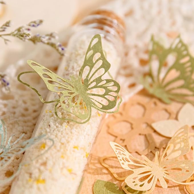 300pcs Scrapbook Paper Cutouts Lace Flowers Butterfly for Scrapbooking Embellishments Supplies, Junk Journaling, Card Making, Mixed Media, Vintage Diecut Floral Collage Materials
