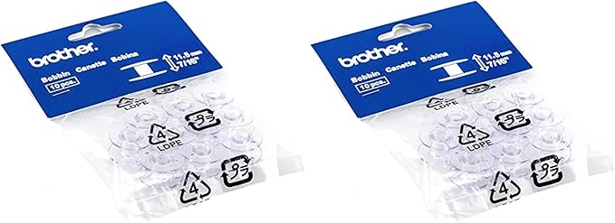 Brother Sewing and Embroidery Bobbins, SA156,Clear, 11.5 mm, 10 Count (Pack of 2)