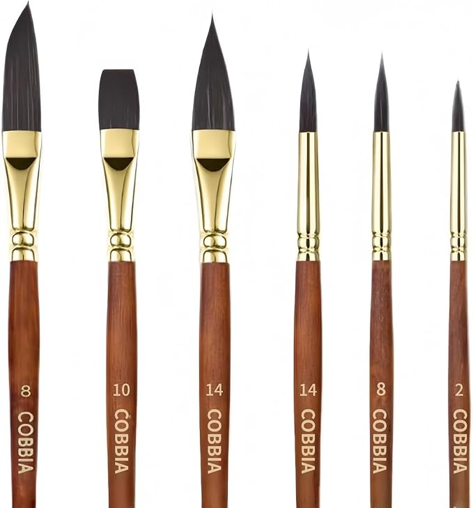 Watercolor Brushes, Paint Brushes for Artists 6pcs - Pointed Rounds Cat Tongue Oval Wash Dagger for Watercolor Gouache Acrylic Inks Painting