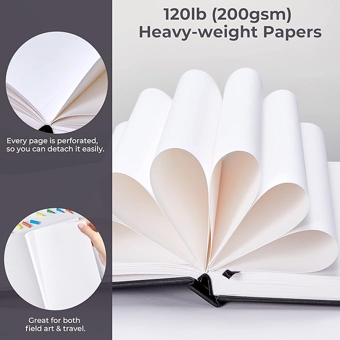 Ohuhu Mix Media Pad - 10.8" x 7.8" Mixed Media Art Sketchbook, 120 llb/200 gsm Heavyweight Papers, 78 Sheets/156 Pages, PU Hardcover Mixed Media Paper Pad for Acrylic Painting Christmas Gift