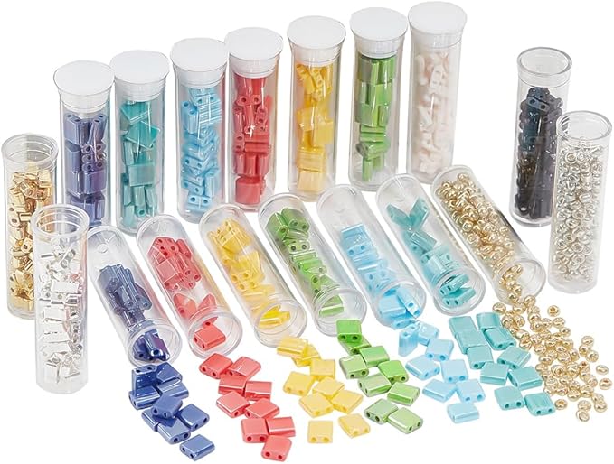 NBEADS 790 Pcs 3 Sizes 2-Hole Beads Set, 10 Colors 2-Hole Glass Seed Beads Spacer with 300Pcs Round Seed 5x5mm/5x2mm/5×1mm Mini Japanese Glass for Bracelet Necklace Earring Jewelry Making