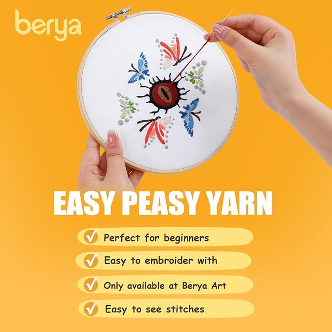 Embroidery Kit for Adult Beginners, Butterfly Embroidery Kit with Step-by-Step Instructions and Video,Printed Cloth,7.87" Hoop, Display Stand,Color Threads,Threader & Needles for Craft Lover(BED002)