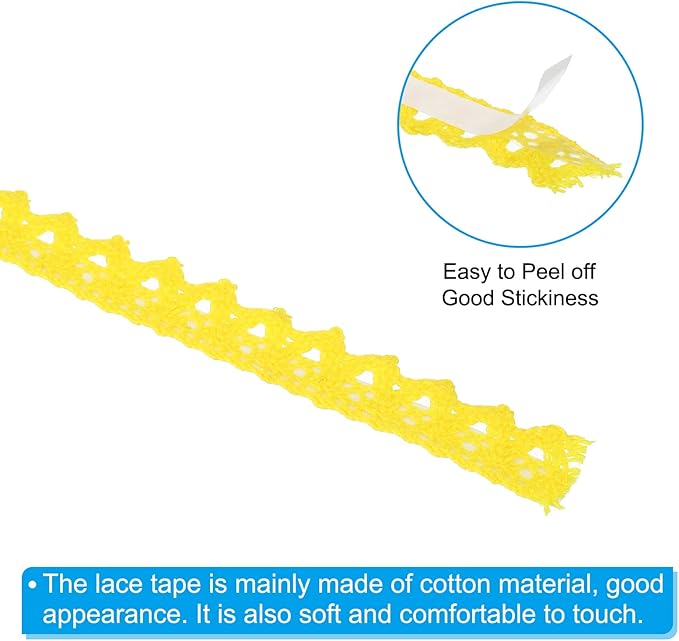 PATIKIL 0.6" Wide 2 Yards Self-Adhesive Lace Tape Lace Ribbon, 3 Pack Cotton Washi Trim Stickers Masking for Craft Scrapbooking DIY Card Making, Yellow