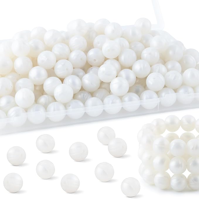 Silicone Beads, 150Pcs 15mm Round, Metall White for Keychain Making, Bracelet Making, Necklace Making and Pens