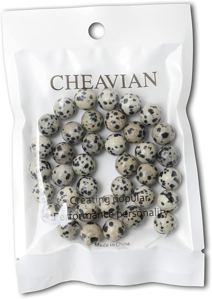 cheavian 35pcs 10mm natural dalmatian stone round loose beads for jewelry making diy findings 1 strand 15"