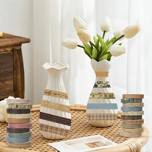 Washi Tape Set 20 Rolls Cute Vintage Washi Tape Decorative Tapes Adhesive Craft Washy Pattern Tapes for Scrapbooking Arts DIY Crafts Journal Planners Gift Wrapping Junk Journal Supplies, Vintage