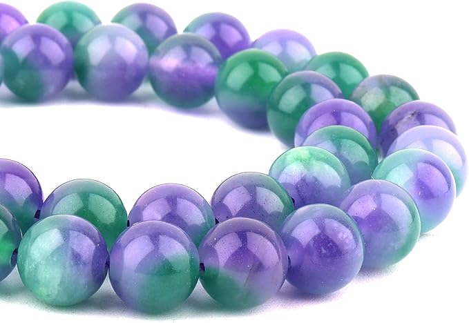 Jade Stone Beads Gemstone Beads for Jewelry Making - 10mm Round Loose Beads for Bracelets(34-37pcs, Purple Green Cloudy Jade)