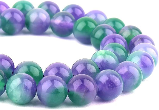 Jade Stone Beads for Jewelry Making - 10mm Gemstone Round Beads for Bracelets(35-37pcs, Purple Green Cloudy Jade)