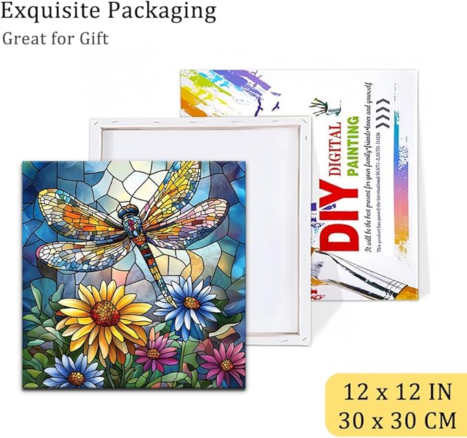 Natuyalo Dragonfly Paint by Number for Adults Beginners, Abstract DIY Paint by Numbers Kits for Adults with Frame, Animals Acrylic Painting Kit on Canvas for Wall Decor 12x12 Inch