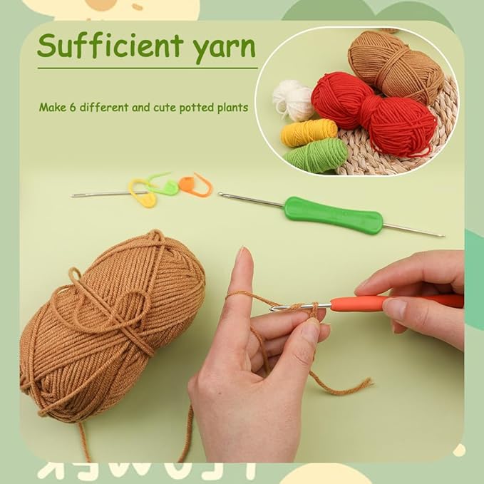 Crochet Kit for Beginner Learn to Animal Amigurumi Crochet Kit Adult Kit with Step-by-Step Instructions and Video Tutorials Cow Mushroom Potted Plant Coasters