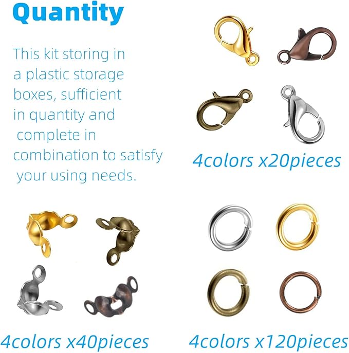 Olylkx 720pcs Lobster Claw Clasps, Bead Tips Knot Covers, Open Jump Ring Connectors, Jewelry Making Accessories Set (12 Styles)