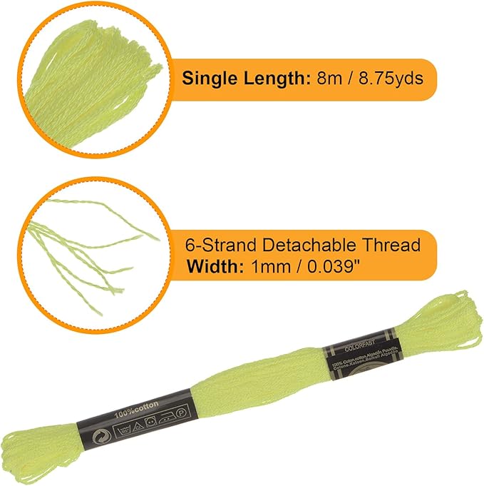 HARFINGTON 12 Skeins Embroidery Floss 8.75yds(8m) Egyptian Long-Staple Cotton Cross Stitch Thread for Sewing DIY Bracelet Yarn String and Crafts, Green-Yellow(6012)