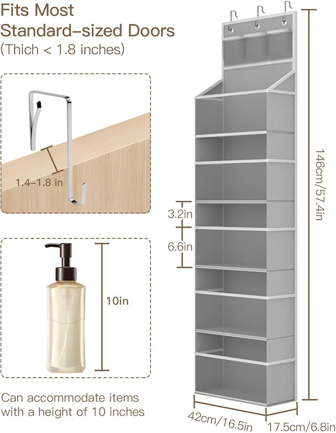 Hanging Yarn Storage Organizer, Large Capacity Knitting Yarn Organizer Storage with 5 Deep Pockets 13 Mesh Bags, Over The Door Yarn Holder for Knitting Needles Crochet Hooks, Grey