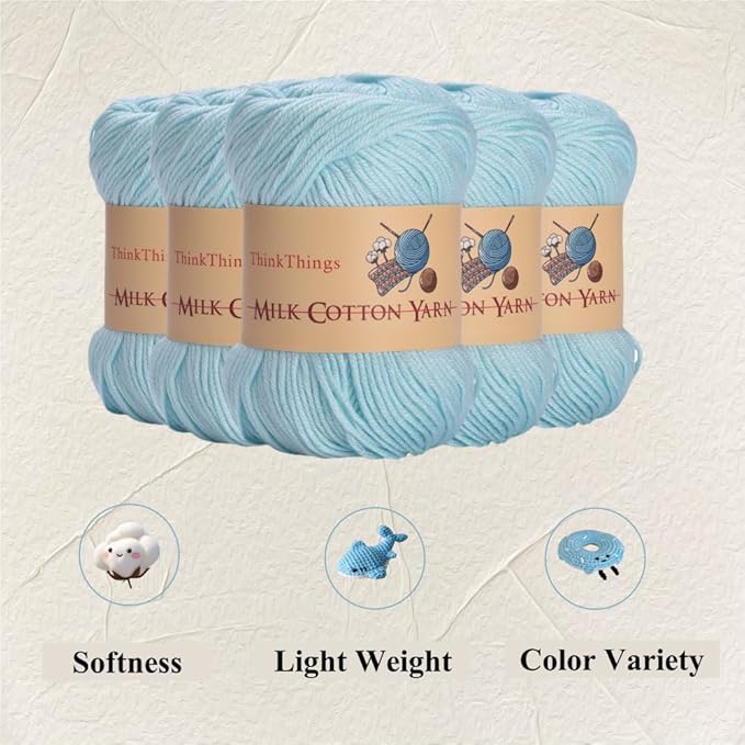 Acrylic Yarn for Crocheting & Knitting - Bulk Pack of 10 Balls, 17.6 Ounces, Light Blue Cotton Yarn - Perfect for Beginners