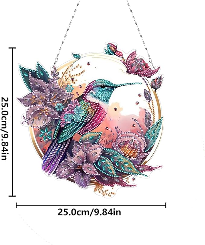 POETRYDRAW DIY Hanging Diamond Art Pendant Kit Hummingbird, Special Crystal Diamonds Painting Ornament for Adults, Diamond Art Suncatchers Double Sided Board Gem Painting Box Kit