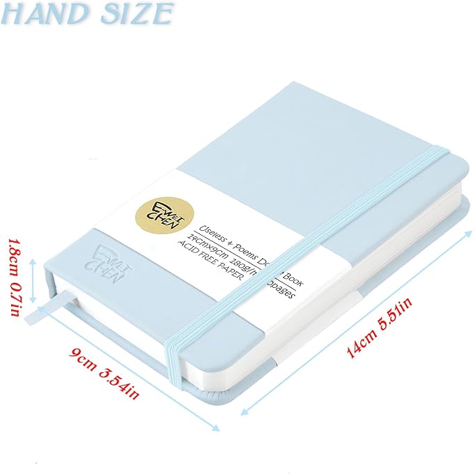 Mix Media Pad,3.5"x5.5" Small Hardcover Leather Art Sketchbook,60 Sheets(112lb/180gsm) Heavyweight Acid Free Artistic Painting Drawing Sketching Paper, Handy Pocket Journal Sketchbook.Light Blue