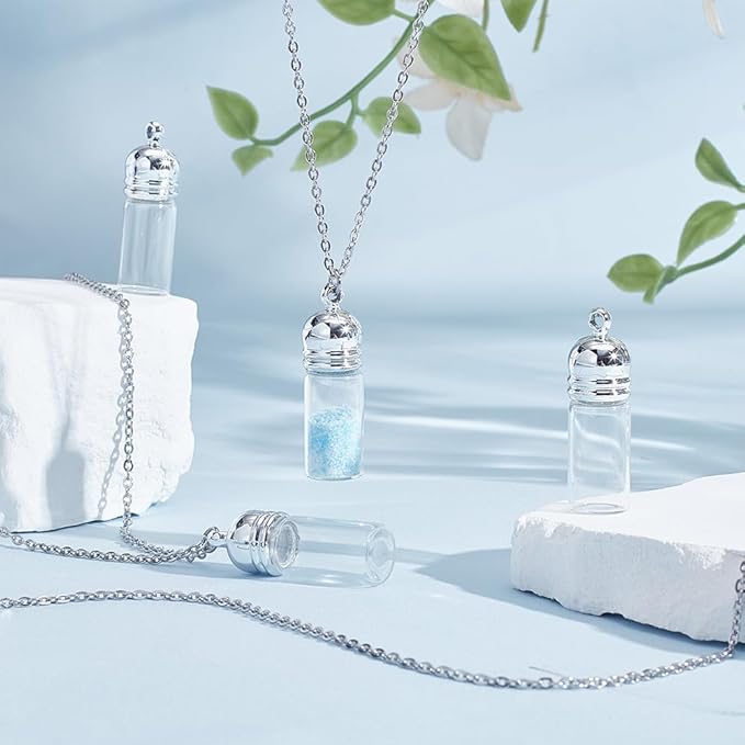 UNICRAFTALE 10 Sets Glass Vial Necklace Making Kit 17.7 Inch Glass Vial Pendant Necklace Wish Bottles Hourglass Memorial Keepsake Cremation Ashes Holder Memory Container for DIY