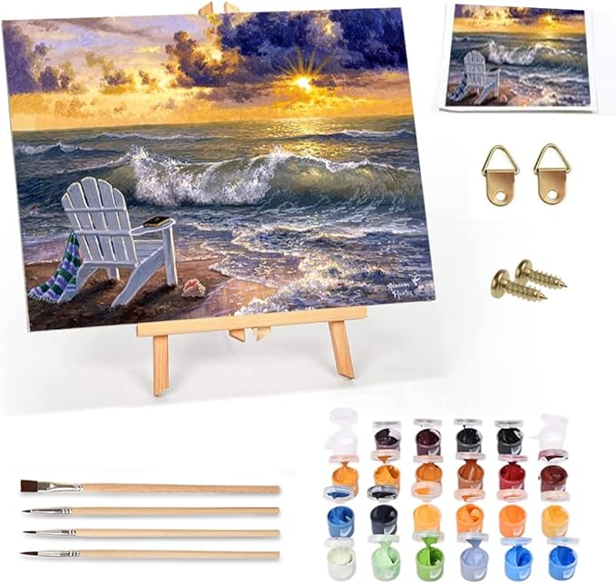 Ledgebay DIY Paint by Numbers Kit for Adults Framed Canvas: Beginner to Advanced Paint by Numbers Kit, Kits Include Acrylic Paint Set Brushes Tabletop Easel (Be Still 12" x 16" Framed)