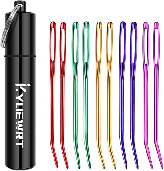 KYUEWRT 10Pcs Yarn Darning Tapestry Needle,Large Big Eye Weaving Needle Bent Needles with Aluminum Storage Tube