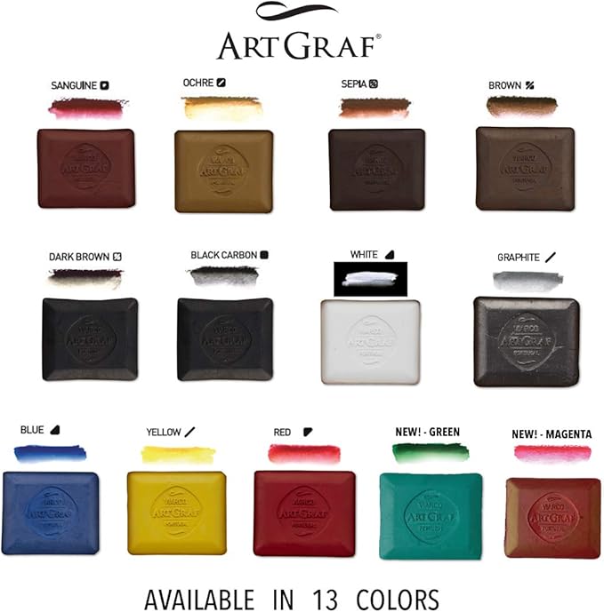 Art Graf Water Soluble Tailors Chalk Shaped Watercolor Paint Set, 6 Highly Pigmented Earth Tone Colors, Pigment Cakes for Painting & Drawing