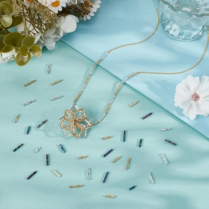 PH PandaHall 1998Pcs 9 Style Glass Bugle Beads, 6/9/12mm Long Tube Seed Bead Loose Spacer Bead for Earring Bracelet Neckalce Jewelry DIY Craft Making, Hole 0.5mm