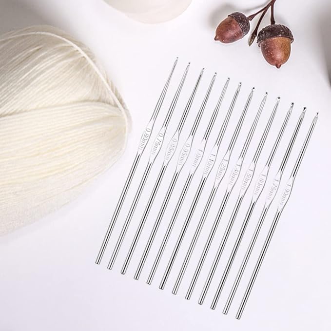 Small Size Crochet Hook Stainless Steel Crochet Needles QLRFFLJOY 12 pcs Metal Crochet Hooks (0.6mm - 1.9mm) Embroidery Thread Knitting Weaving Tool DIY Lace Yarn Crochet Needle