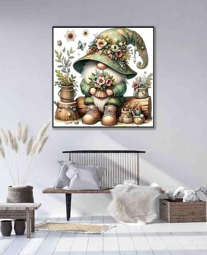 gnome stamped cross stitch kits for adults beginner,flower counted cross stitch kits printed stitching cute patterns dimensions needlepoint art crafts embroidery kits for adults beginners