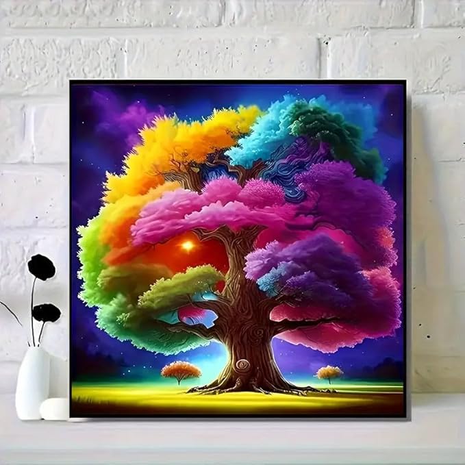 CXYQLC DIY 5D Diamond Painting Kits for Adults Diamond Art Colorful Life Tree Diamond Painting Full Drill Crystal Rhinestone Embroidery Craft Kits for Home Wall Decor Gifts 11.8x11.8inch