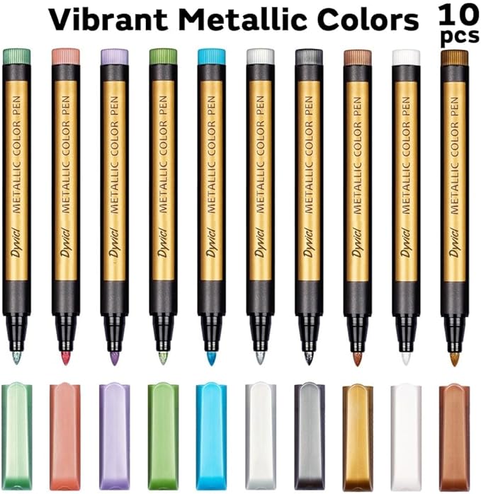 Dyvicl Metallic Marker Pens - Set of 10 Medium Point Metallic Markers for Rock Painting, Black Paper, Card Making, Scrapbooking Crafts, DIY Photo Album