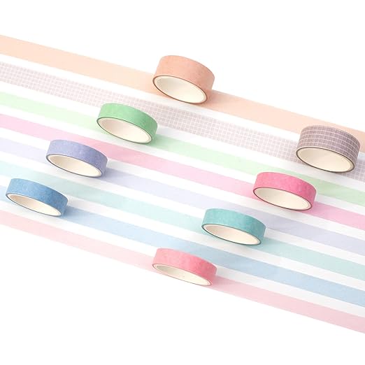 YUBBAEX 8 Rolls Basic Washi Tape Set Solid Color Grid Masking Decorative Tapes for Arts, DIY Crafts, Journals, Planners, Scrapbooking, Wrapping (Champagne)