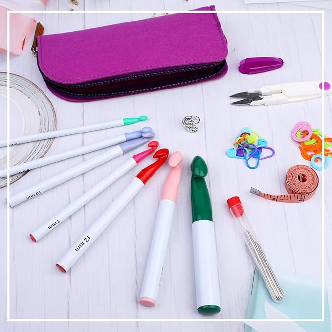 7 Sizes Crochet Hooks Set (7mm-20mm) with 9 Pcs Large-Eye Blunt Needles, Huge Plastic Crochet Hook Crochet, Adjustable Knitting Loop, Extra Large Crochet Hook for Yarn Weaving Craft Tools