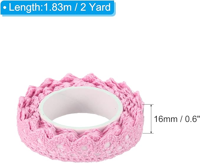 PATIKIL 0.6" Wide 2 Yards Self-Adhesive Lace Tape Lace Ribbon, 3 Pack Cotton Washi Trim Stickers Masking for Craft Scrapbooking DIY Card Making, Light Pink