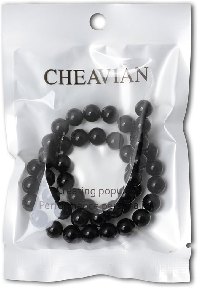 cheavian 45pcs 8mm natural black obsidian gemstone round loose beads crystal energy stone healing power for diy jewelry making 1 strand 15"