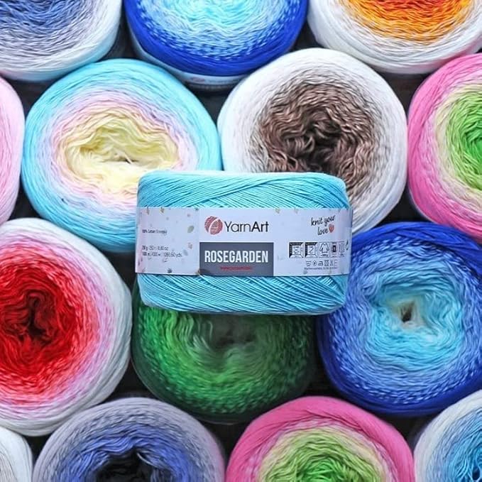 Yarn Art Flowers Rosegarden 100% Cotton 250gr 8.80 oz 1094yds Multicolor Cotton Yarn Rainbow Crochet Yarn Spring Summer (306)