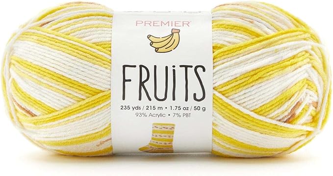 Premier Yarns Fruits Yarn, Acrylic Sock Weight Yarn for Crocheting and Knitting, 235 yds, Banana
