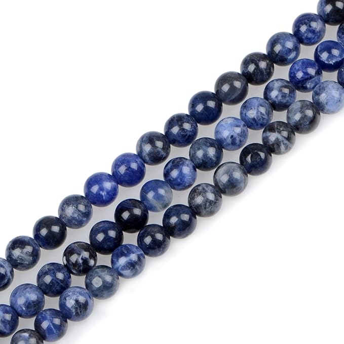 bymitel 90pcs natural crystal beads stone gemstone round energy healing loose beads with stretch cord for jewelry making bracelets anklets (blue sodalite, 10mm 90pcs)