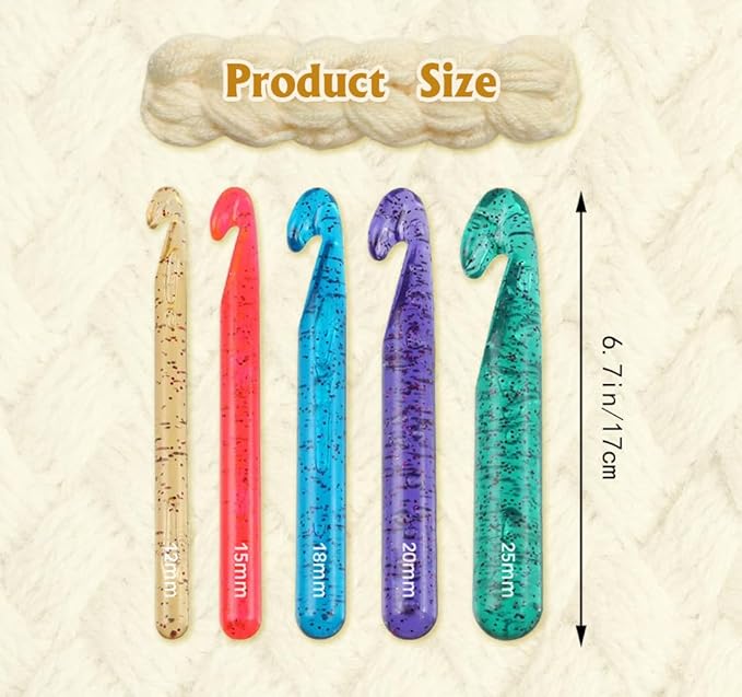 Tovyzalg Colorful Transparent Large Crochet Hooks, Crochet Hook Set with Case, Crochet Needles for Arthritic Hands, Ergonomic Knitting Giant Crochet Hooks for Knitting Yarn Carpet Scarf Wool Roving