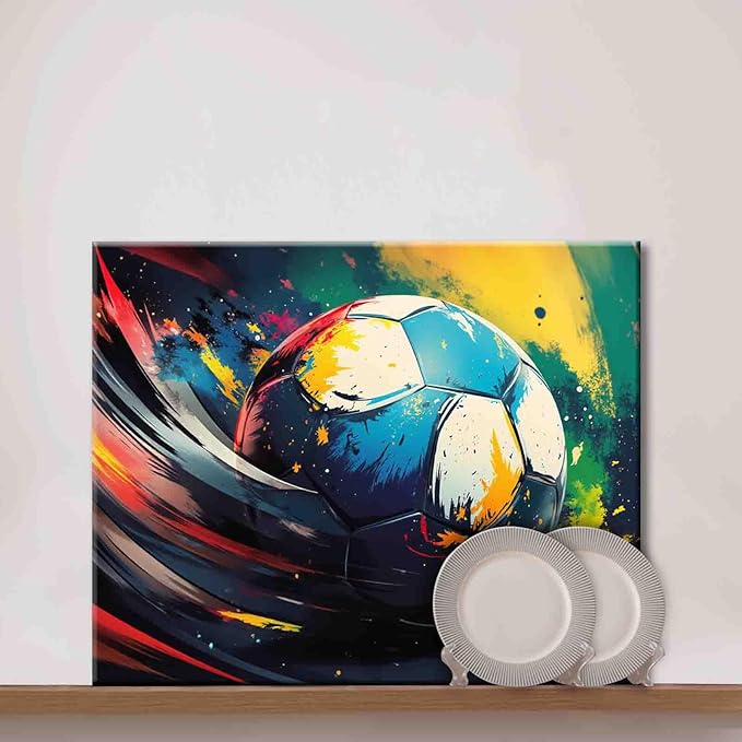 Aihonmin DIY Paint by Numbers,Colorful Soccer,Canvas Oil Painting Kit for Kids & Adults,16X20 inch Drawing Paintwork Acrylic Pigment,for Boys Room Wall Decor Sports Decor for Boys Bedroom Frameless