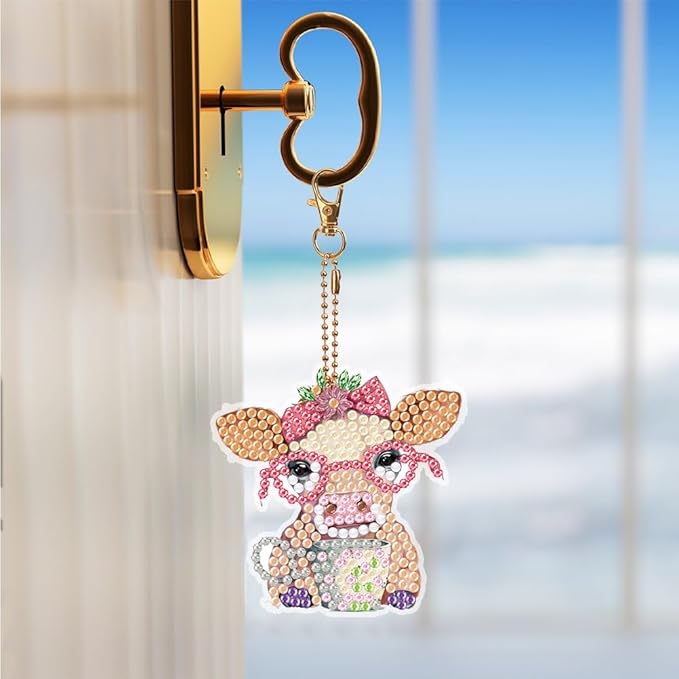 Diamond Painting Keychains Kits, Double Sided Diamond Art Keyrings for Adults, DIY Art Key Rings Ornaments Kits