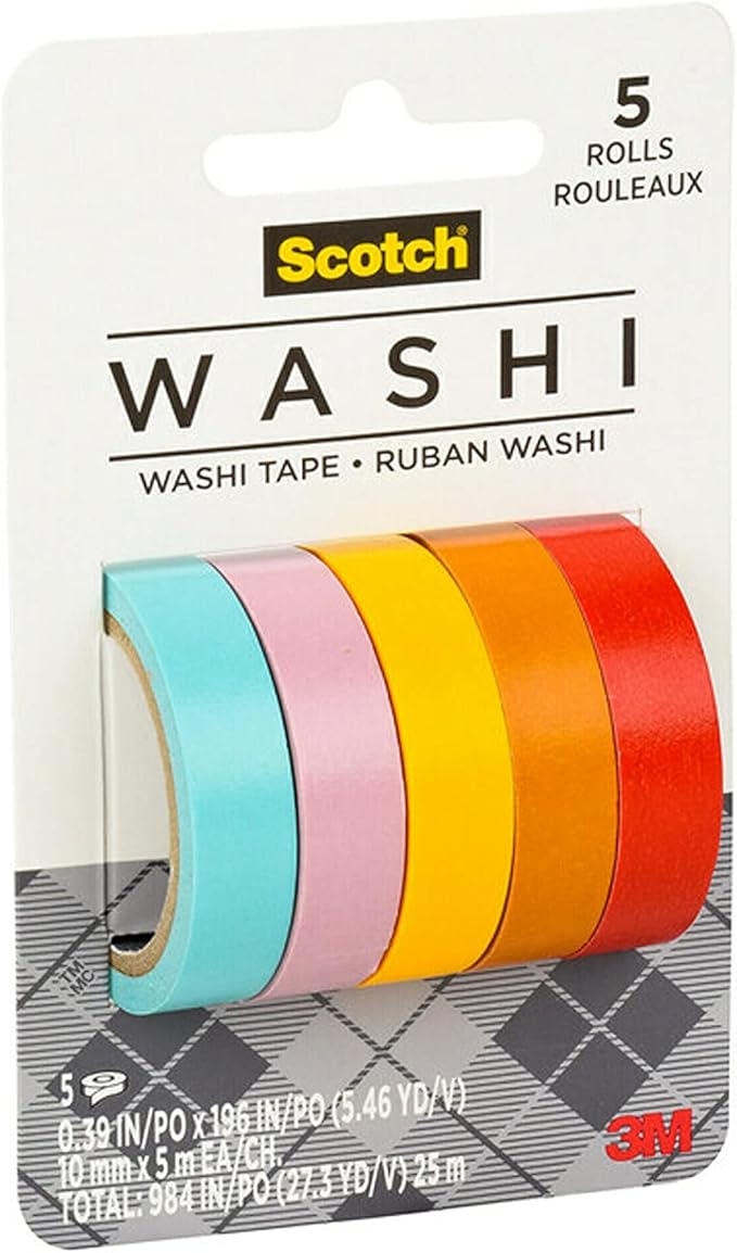 Scotch Washi Tape, Summer Design, 5 Rolls, Great for Bullet Journaling, Scrapbooking and DIY Décor (C1017-5-P4)