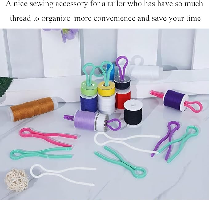 50 PCS Sewing Bobbin Thread Holders,Sewing Thread and Bobbin Organizer Holder Accessories and Supplies for Craft Embroidery Plastic Spool Clamps Spools Organizers, White, LXLVOUEG