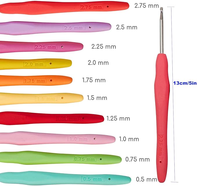 MTGHYARE 10 Small Sizes Lace Crochet Hooks Set 0.5mm - 2.75mm Ergonomic Soft Grip Handle Crochet Hook Needles Thread Crochet Hooks Yarn Lace Knitting Needles