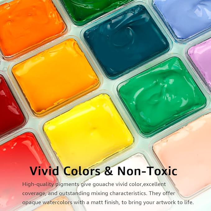 HIMI Gouache Paint Set, 24 Colors x 30ml/1oz with 3 Brushes & a Palette, Unique Jelly Cup Design, Non-Toxic, Guache Paint for Canvas Watercolor Paper - Perfect for Beginners, Students, Artists(Orange)