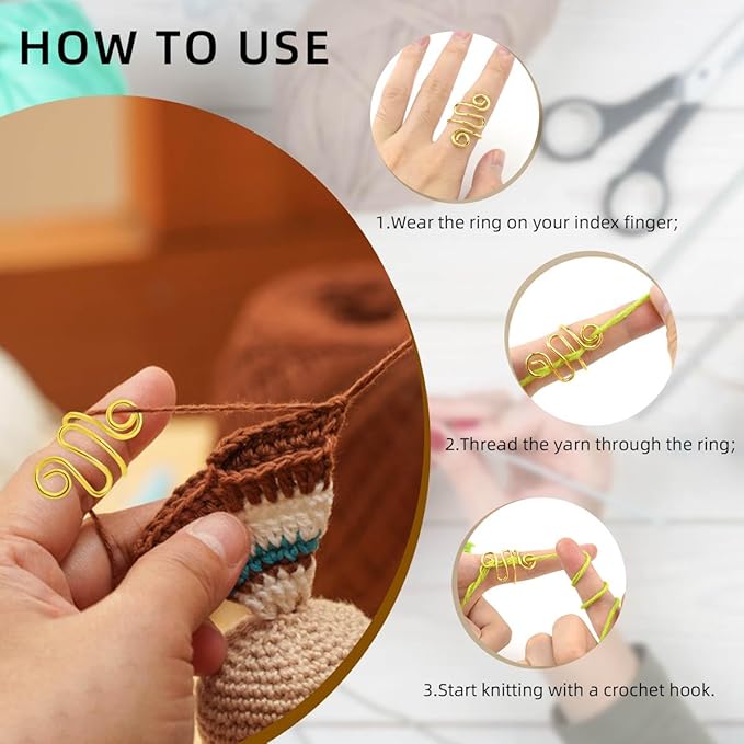 5 Pcs Crochet Ring Handmade Crochet Tension Ring Handmade Yarn Ring for Crocheting Adjustable Crochet Ring Knitting Crochet Rings for Finger Gifts for Mom Crocheters Knitters Good Knitting Companion
