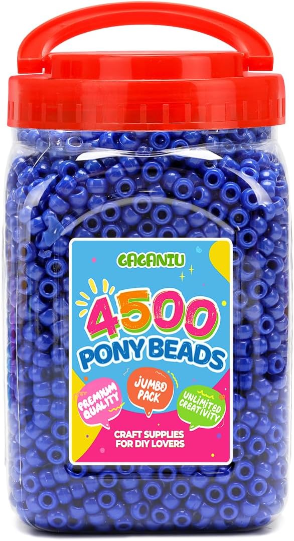 pony beads 2.5 lb – 4500+ dark blue 6x9mm plastic kandi beads in handle bucket for craft supplies, jewelry making, bracelets, hair braiding & diy projects